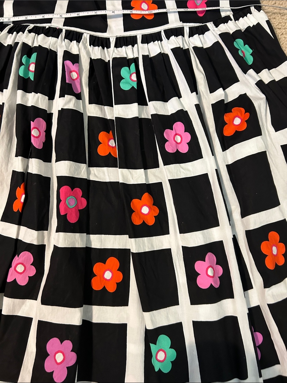 Hell Bunny Black Grid Sundress with Orange Straps and Multicolor Flowers - Picture 7 of 7